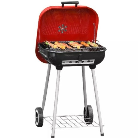 Portable Charcoal Grill with Wheels & Storage Shelf