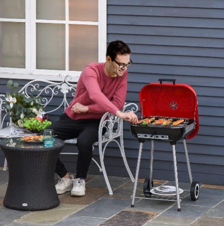 Portable Charcoal Grill with Wheels & Storage Shelf