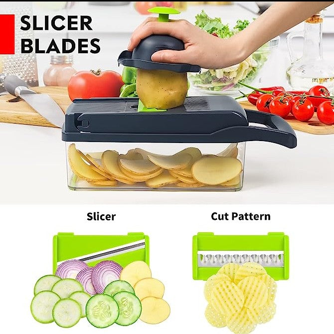 Vegetable Cutter, Chopper & Slicer – Multi-Function Kitchen Prep Tool with Interchangeable Blades