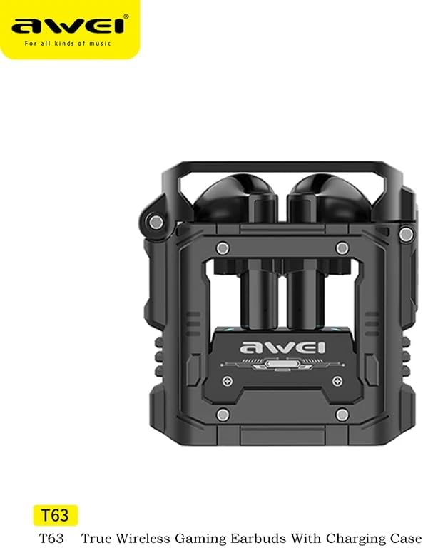 awei Original T63 Gamer Earphones | Bluetooth 5.3 Headphones | Wireless Headset Waterproof | TWS Call Dual Mode Gaming Headset With Mic | Long Battery Life (Black)