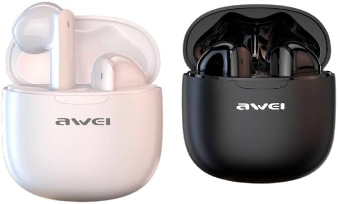 Awei T68 ENC Wireless Earphone Noise Cancelling Bluetooth 5.3 Headphone 4 Mic ENC HD Call TWS Earbuds Deep Bass Earphones (Black) Main image