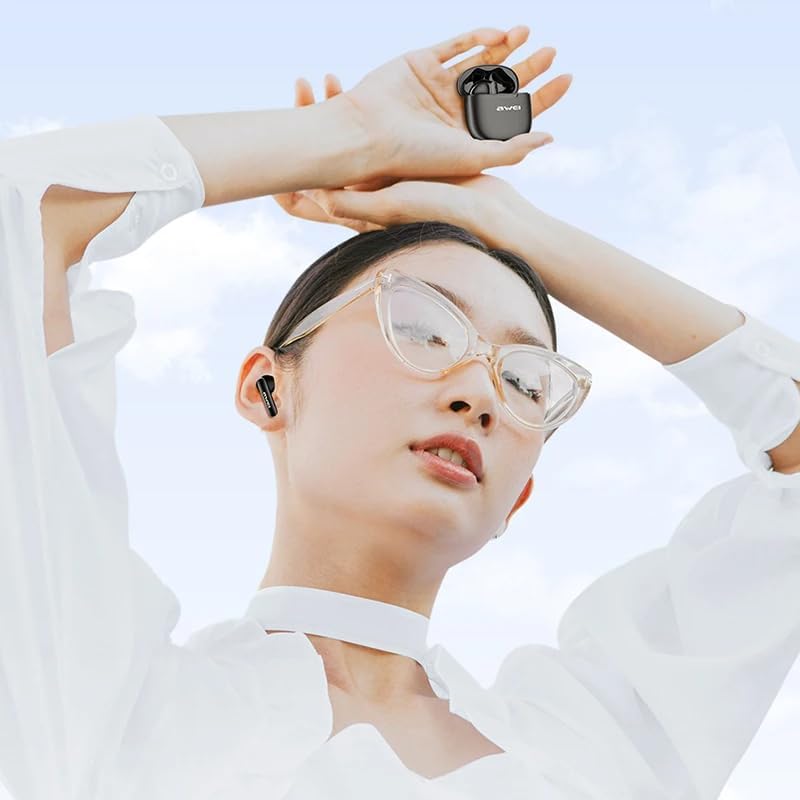 Awei T68 ENC Wireless Earphone Noise Cancelling Bluetooth 5.3 Headphone 4 Mic ENC HD Call TWS Earbuds Deep Bass Earphones (Black)