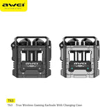 awei Original T63 Gamer Earphones | Bluetooth 5.3 Headphones | Wireless Headset Waterproof | TWS Call Dual Mode Gaming Headset With Mic | Long Battery Life (Black)
