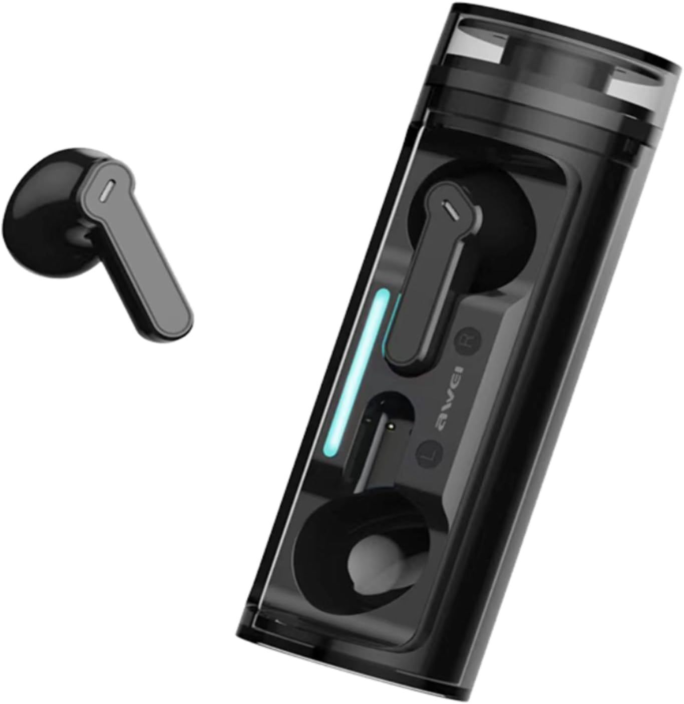 Awei T77 ENC Wireless Bluetooth 5.3 Earphone Noise Cancelling Bluetooth Headphones with 4 Microphones Rotating Charging Case (Black) Secondary image