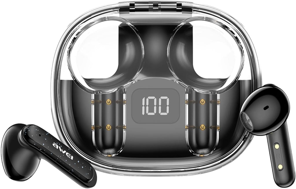 Awei T86 ENC Noise Canceling Earphones Wireless Bluetooth Earbuds HiFi Stereo Headphones with Digital Display Charging Case (Black)