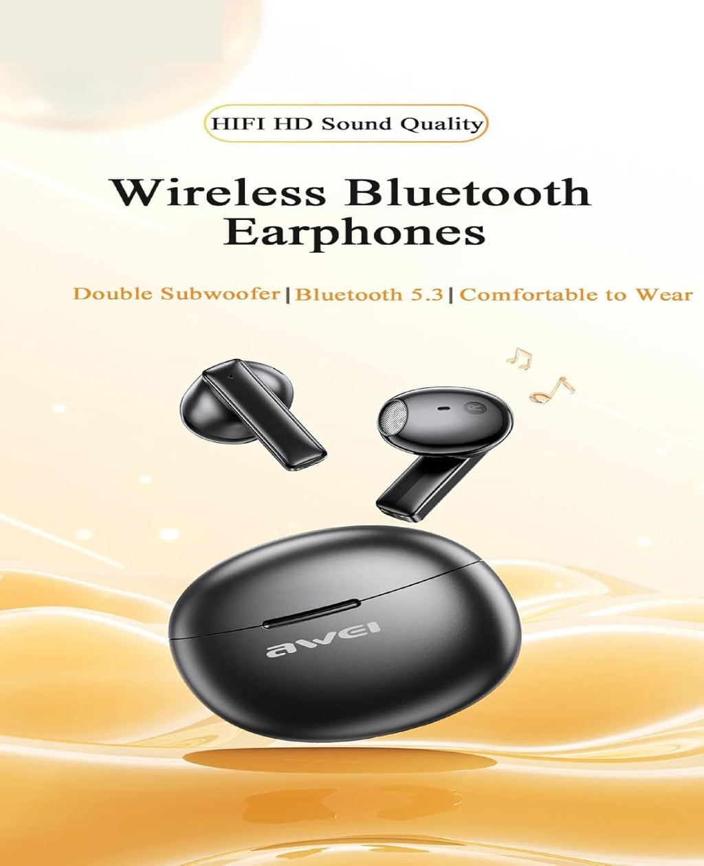 Awei T87 TWS Earbuds Wireless Bluetooth Earphones With Mic HD Call Noise Reduction Headphones Hifi Sound Music Headset Gamer (White)