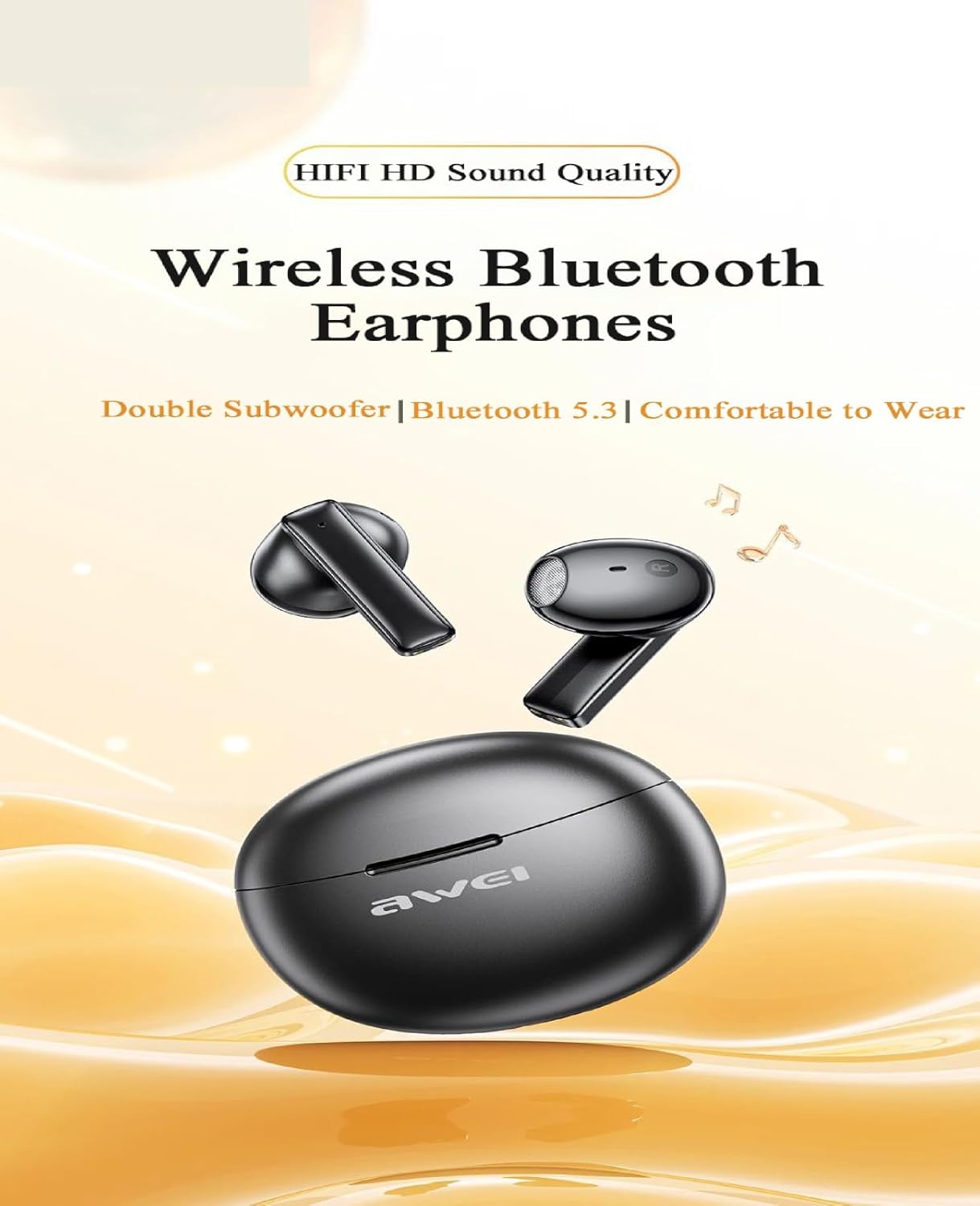 Awei T87 TWS Earbuds Wireless Bluetooth Earphones With Mic HD Call Noise Reduction Headphones Hifi Sound Music Headset Gamer (White)