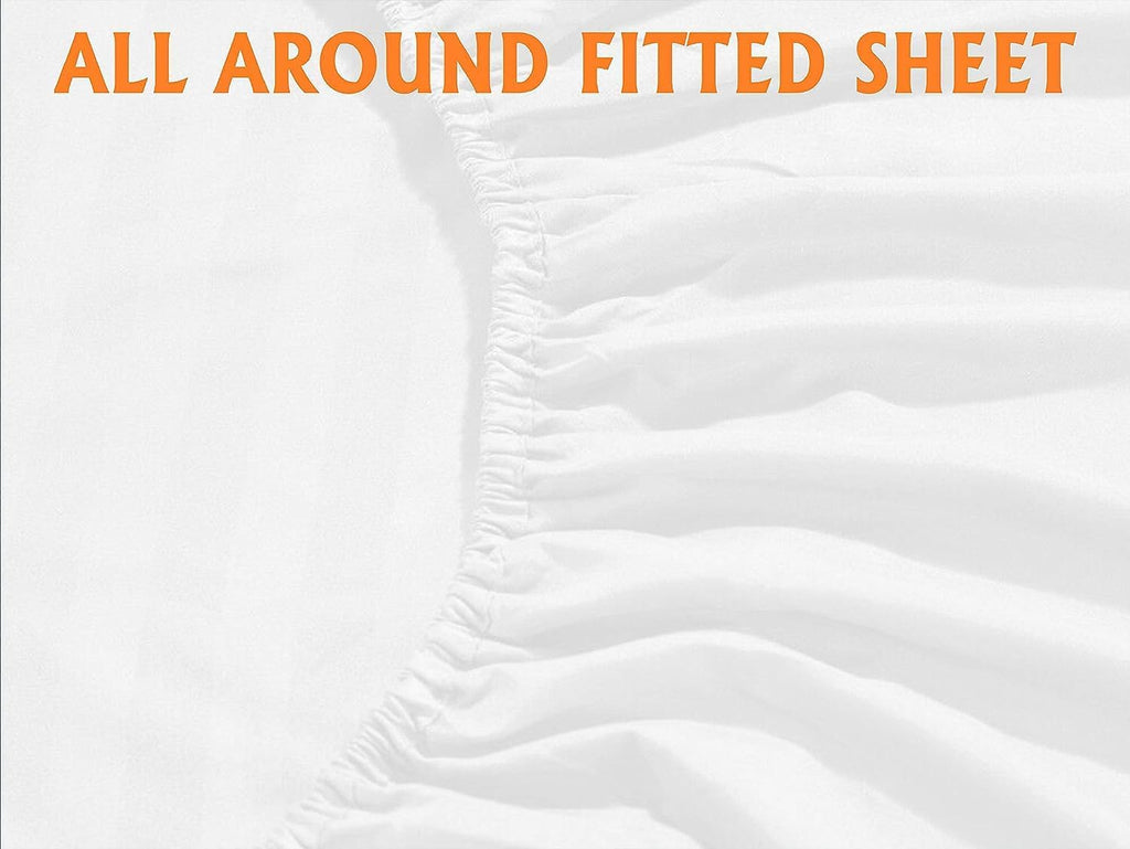 Lazy Hauz 4-Piece Hotel Quality Bed Sheet Set - Double Size, White Striped, 100% Cotton, Includes 160x210 Quilt Cover, 120x200 Fitted Sheet, and 2 Pillowcases (48x78) - Soft, Breathable, and Durable