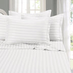 Lazy Hauz 4-Piece Hotel Quality Bed Sheet Set - Double Size, White Striped, 100% Cotton, Includes 160x210 Quilt Cover, 120x200 Fitted Sheet, and 2 Pillowcases (48x78) - Soft, Breathable, and Durable