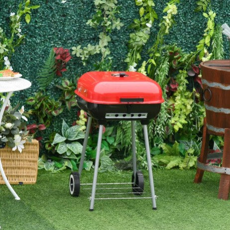 Portable Charcoal Grill with Wheels & Storage Shelf