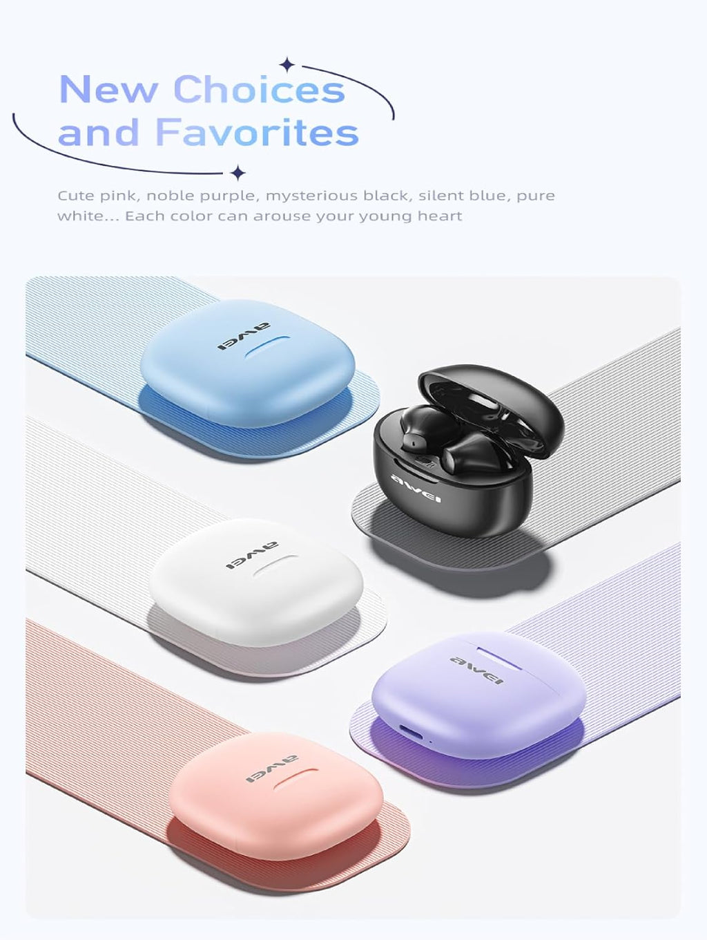 Awei T68 ENC Wireless Earphone Noise Cancelling Bluetooth 5.3 Headphone 4 Mic ENC HD Call TWS Earbuds Deep Bass Earphones (Black)