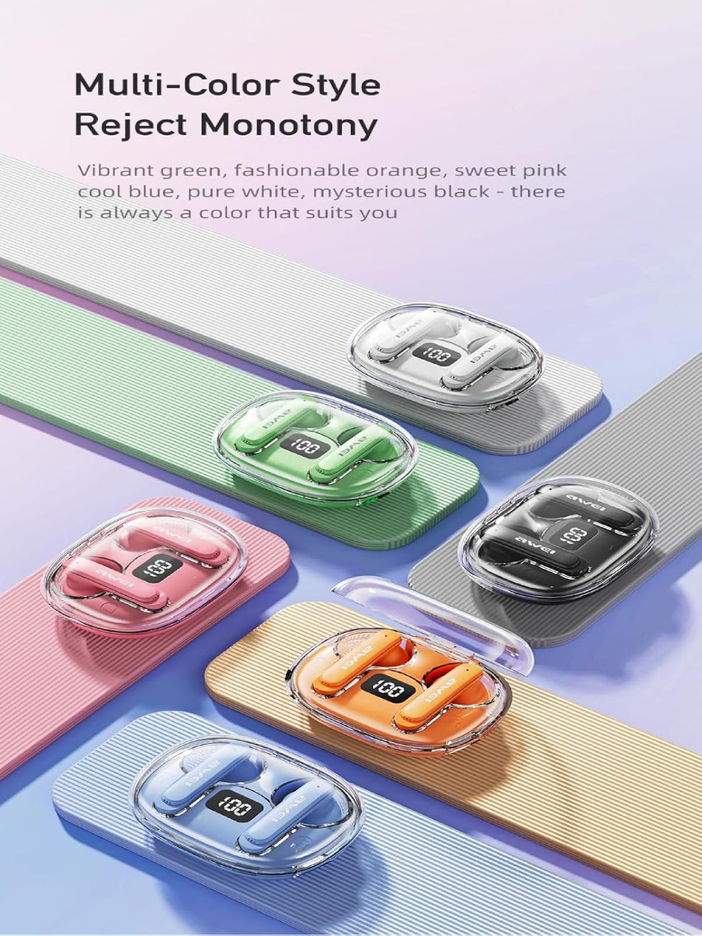 Awei T86 ENC Noise Canceling Earphones Wireless Bluetooth Earbuds HiFi Stereo Headphones with Digital Display Charging Case (Black)