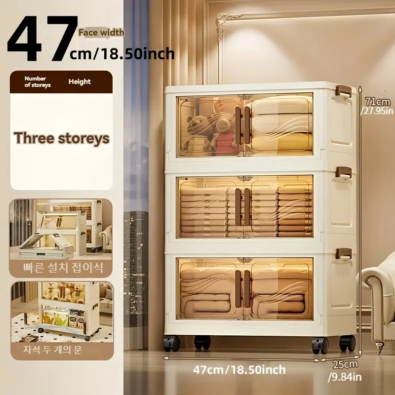 Foldable Storage Box with Clear Front Door – Large Capacity Stackable Organizer Bin for Clothes, Books & Toys – Collapsible Plastic Storage Container for Bedroom, Closet & Living Room