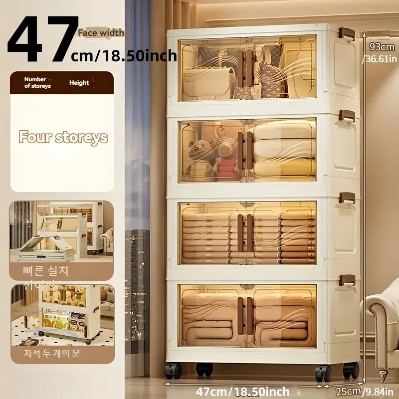 Foldable Storage Box with Clear Front Door – Large Capacity Stackable Organizer Bin for Clothes, Books & Toys – Collapsible Plastic Storage Container for Bedroom, Closet & Living Room