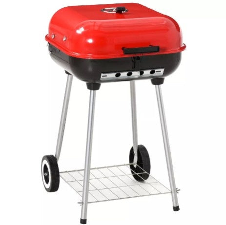 Portable Charcoal Grill with Wheels & Storage Shelf
